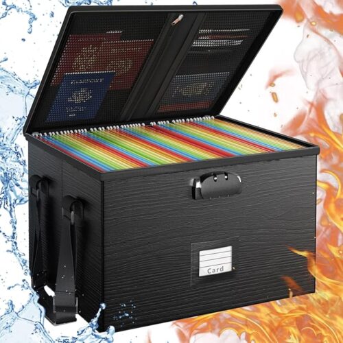 Fireproof Document Box File Organizer - Portable Locking Filing Storage Box with Handle Waterproof for Hanging Letter/Legal Folder Important Document